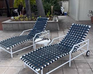 Pair of White Metal and Webbed Chaise Lounges