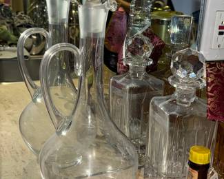 Vintage Etched Floral Crystal Decanter Set