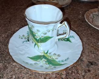 Hammersley & Co. Fine Bone China "Lily of the Valley" Demitasse Tea Cup and Saucer Set