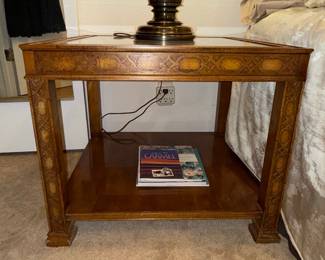 Vintage Carved Wood and Glass Top End Table