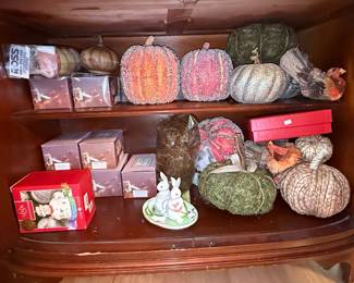 Assorted Decorative Pumpkins and Figurines