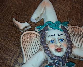 Winged Trinacria Ceramic Wall Plaque from Caltagirone, Italy