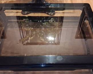 Vintage Black Lacquered Chinoiserie Coffee Table with Glass Top size 3'5" x 4'8"