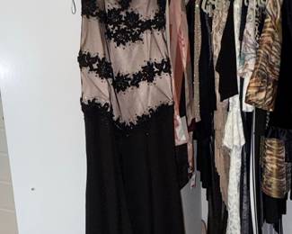 Black and Nude Lace Overlay Evening Gown