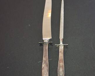 Sterling Silver Carving Knife and Sharpener Set with Fleur-de-lis Motif