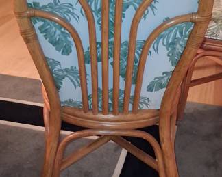 Set of 4 Vintage Rattan Dining Chairs with Tropical Leaf Upholstery