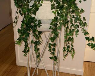 Artificial English Ivy Plant in Textured Pot with Metal Stand
