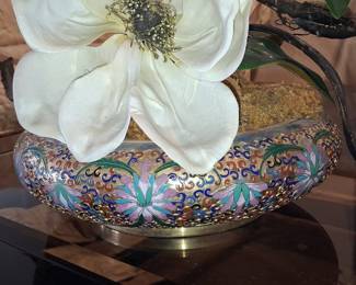 Magnolia Artificial Flower Arrangement in Cloisonné Vase