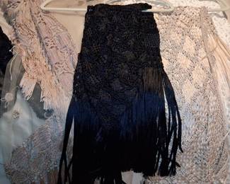 Vintage Black Lace and Fringe Shawl