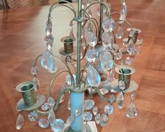 Pair of Gilt Bronze and Crystal Candelabra with Marble Bases