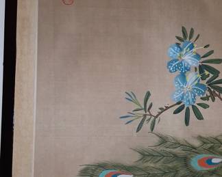 Four-Panel Korean Painting of Peacocks and Flowers