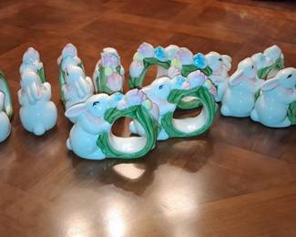 Ceramic Bunny Napkin Rings with Floral Wreath (Set of 8)