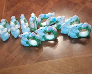 Ceramic Bunny Napkin Rings with Floral Wreath (Set of 8)