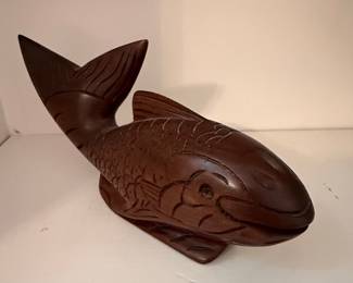 Hand Carved Mahogany Wood Fish Sculpture - Made in Haiti
