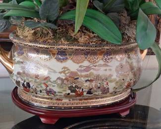 Imari Style Porcelain Planter with Orchid Arrangement