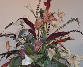 Faux Floral Arrangement with Calla Lilies, Hydrangeas, and Orchids in Decorative Planter