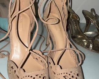ALDO Women's Nude Suede Laser-Cut Lace-Up Stiletto Heels