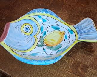 Italian Ceramic Fish Serving Dish with Lemon Motif