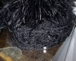 Collection of Three Vintage Black Hats: Cloche, Pillbox, and Fascinator