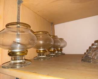Set of Four Glass Votive Candle Holders with Gold Trim