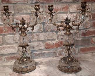 Pair of French Gilt Bronze and Crystal Candelabra