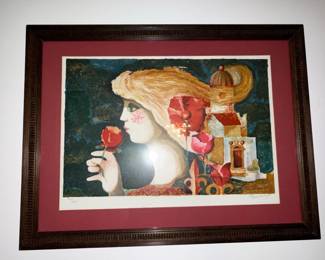 Woman with Rose Lithograph by Alvar Sunol