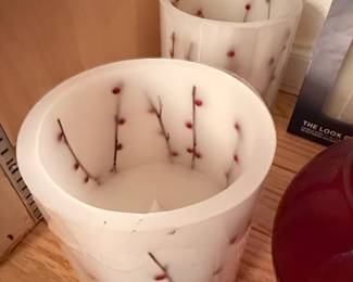 Decorative Pillar Candles with Berry and Branch Motif