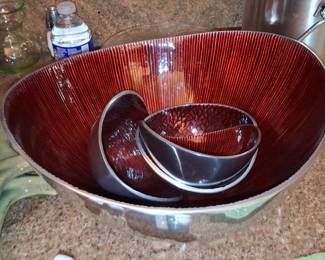Simply Designz Set of 2 Silver Tone Red Enamel Nut Bowls