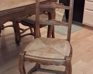 French Provincial Oak Parquet Dining Set with 6 Chairs