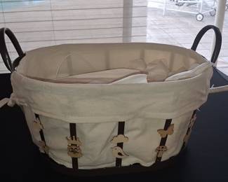 Whimsical Woodland Fabric Storage Basket with Wooden Embellishments