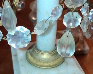 Pair of Gilt Bronze and Crystal Candelabra with Marble Bases