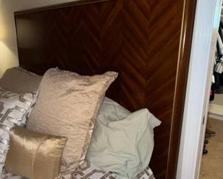 Mid-Century Modern Walnut and Brass Inlay Headboard