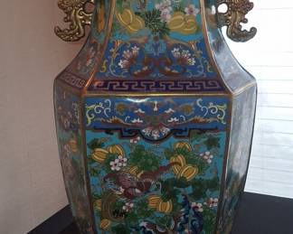 Chinese Cloisonné Vase with Dragon Handles and Qianlong Mark