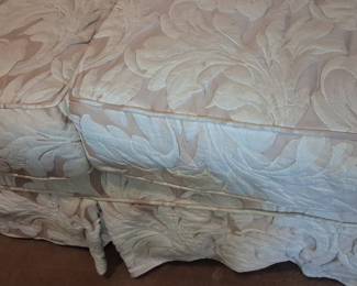 Ethan Allen Off White Damask Upholstered Rolled Arm Sofa