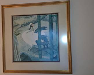 Red-crowned Crane Painting with Bamboo by Ohno Bakufu
