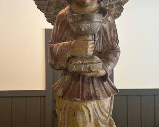 antique wooden angel from 18th century or early 19th century German origin - part of a scene from a country church 38”Hx26.5W