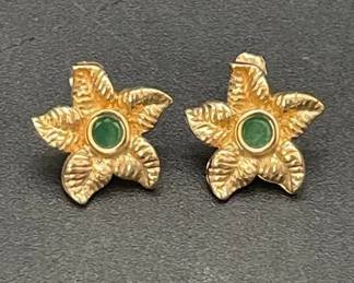 14K Gold Earrings With Emerald * Gem Tested Confirmed