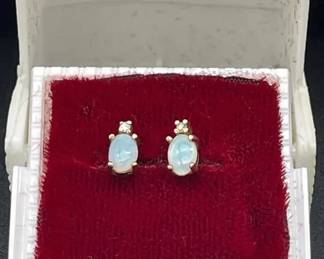 Gem Tested Diamond & Opal 14K Gold Earrings * 1.11g Total Weight * Stones 3.8x5.4mm