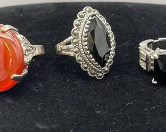 3 Costume Jewelry Rings * 2 Size Slightly Over 7 Plus 1 Adjustable