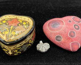Heart Theme Lot * Trinket Box Made In India * Pink Heart * Sterling Silver Heart Pendant
