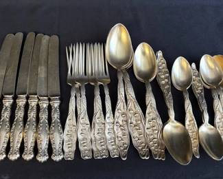 Vintage Monogram Sterling Silver Flatware set for 6 * TW About 3 Pounds See Photos