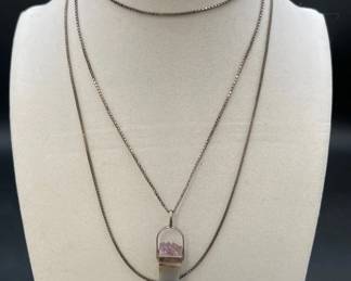 Sterling Silver Chains With Amethyst Crystal Pendant * Chains Marked 925 17.5” & 24” In Length