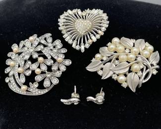3 Brooches & 1 Pair Post Earrings