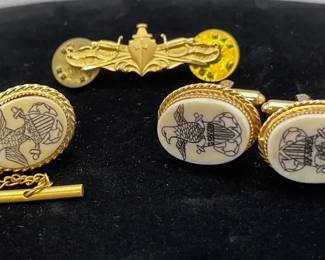 Military Eagle Cuff Links & Tie Tack * USN Navy Warfare Officer Pin Badge