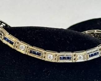 Gorgeous Antique 18K White Gold 7” Bracelet With 5 Diamonds & 18 Sapphires!! * 11.52g TW