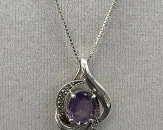 Milor Italy 925 Sterling Silver 17” Chain & Amethyst Pendant * 6.15g TW * Large 10x7.7mm Stone