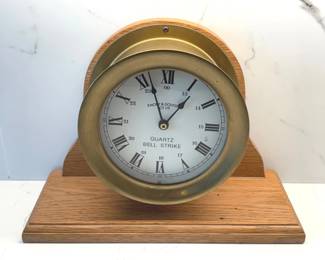 Emory & Douglas Quartz Bell Strike Brass, Wood Mounted Clock