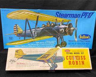 2 Guillow’s Scale Balsa Flying Model Kits *Curtiss Robin *WW2 Pilot Trainer