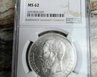 1873 Belgium 5 Francs King Leopold II (NGC MS62)