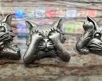 Vintage Jonette Jewelry JJ Three Wise Cats Lapel Pin Set